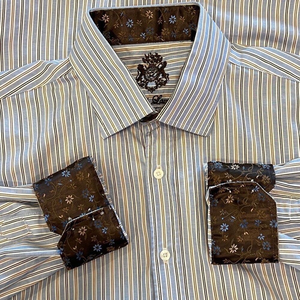 English Laundry Men's Striped Flip Cuff Dress Shirt Multicolor Size 17.5 32/33